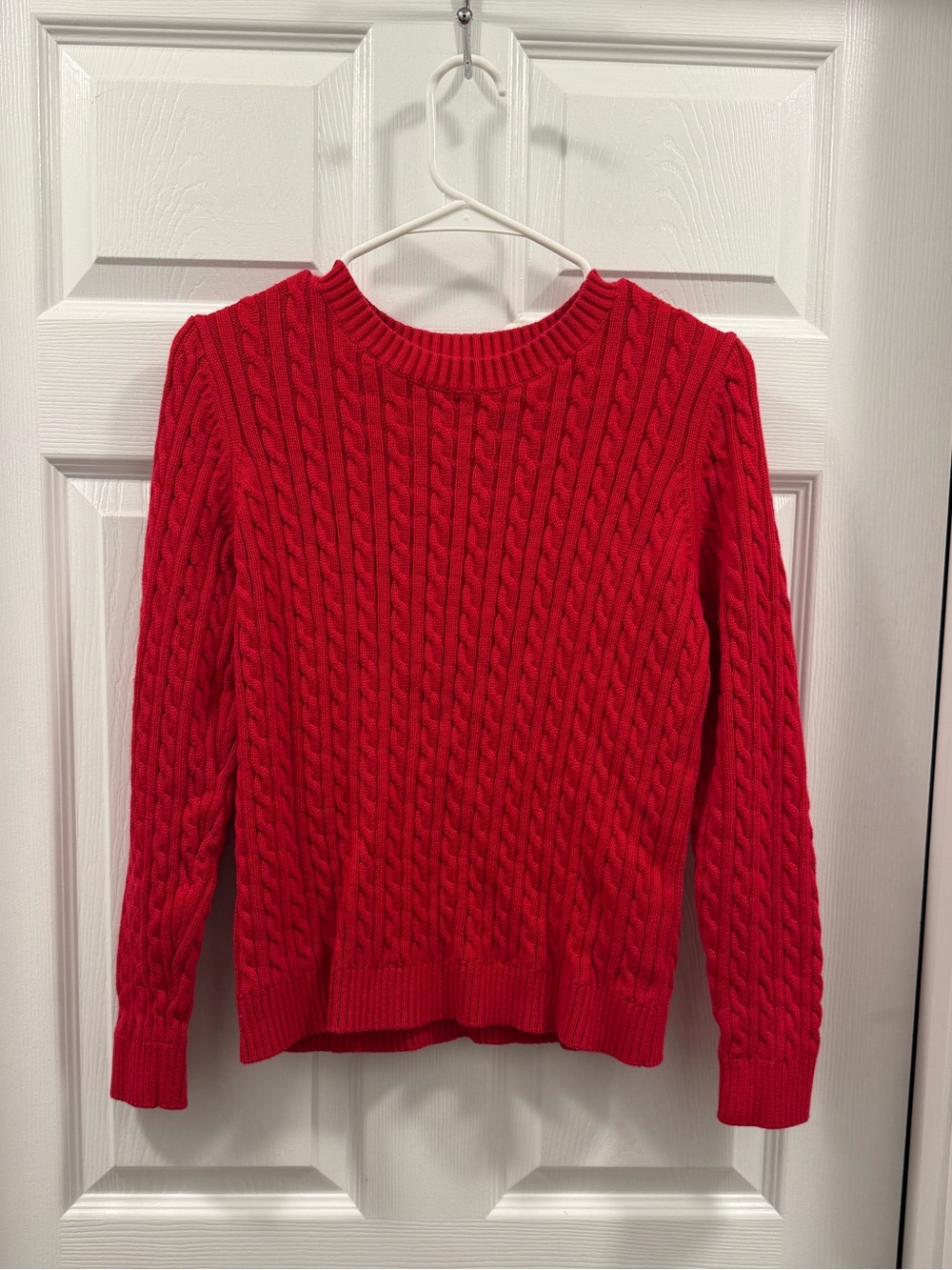 Lands End Women’s Red Cable Knit Crewneck Sweater size Small